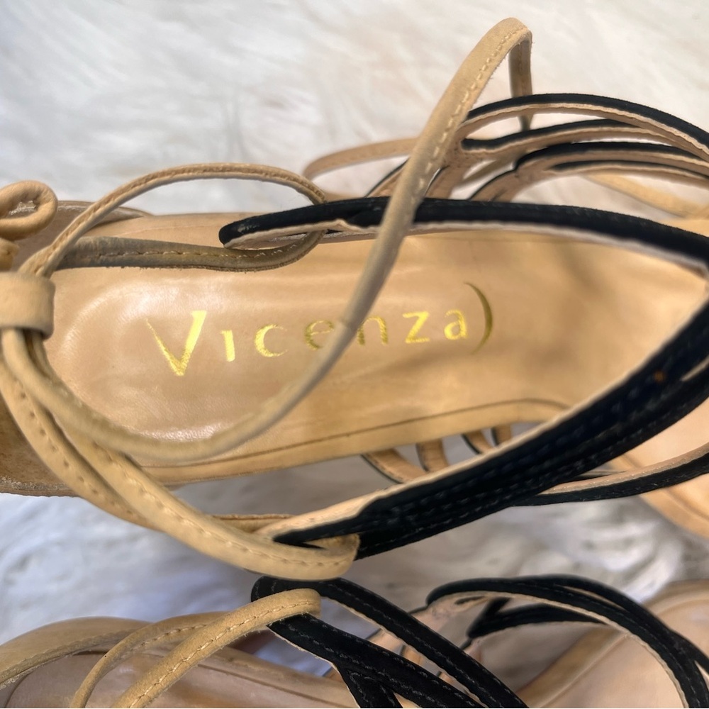 Vicenza Elegant Beige and Black Strappy Heels - Picture 5 of 6